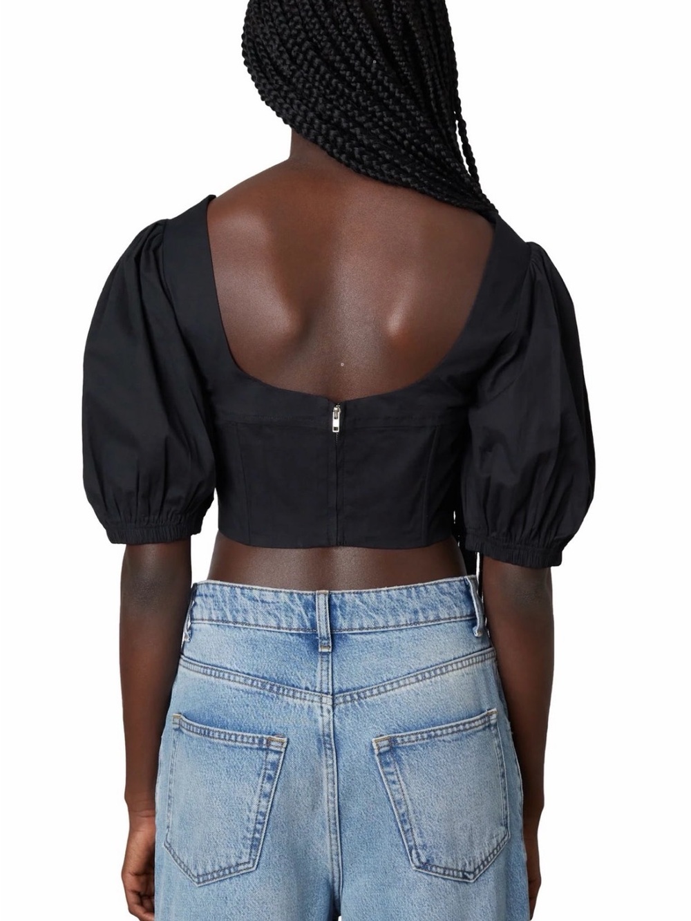 NWT NIA Seine Corset Top Black Puff Sleeve Square Neck Blouse Size S - Picture 2 of 14